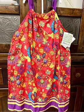 Bonnie Jean Red Floral Casual Sundress with Purple Straps Size 14 Girl NWT